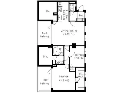 レジディア六本木檜町公園(2LDK/5階)の間取り写真