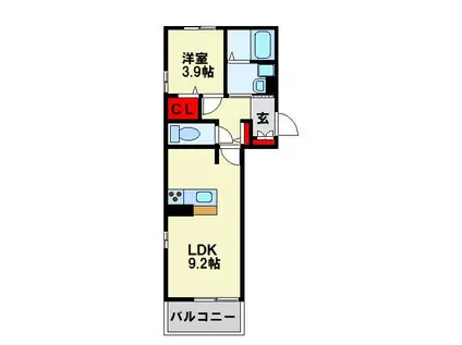 D-ROOM KASUMIII(1LDK/2階)の間取り写真