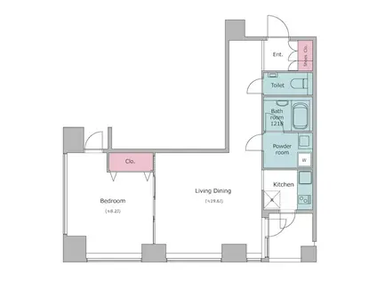 レジディアタワー麻布十番(1LDK/12階)の間取り写真