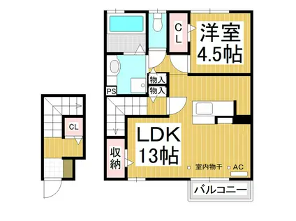 エレンシア風間 B棟(1LDK/2階)の間取り写真