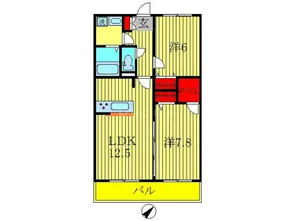 グリシーナおおたかII(2LDK/2階)の間取り写真
