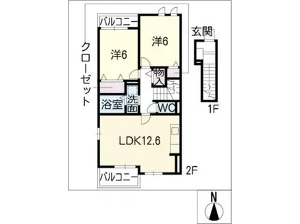 COZY COURT(2LDK/2階)の間取り写真