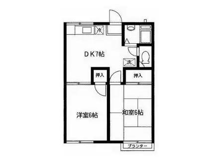 ファミーユ越谷B棟(2DK/1階)の間取り写真
