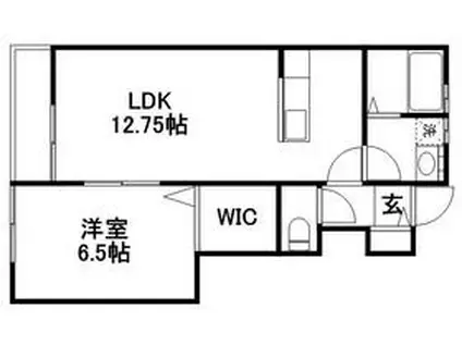 SMARTLIFEイオンB棟(1LDK/1階)の間取り写真