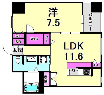 ザライオンズ神戸ハーバーランド(1LDK/4階)の間取り写真