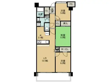 サンクレイドル守谷(3LDK/6階)の間取り写真