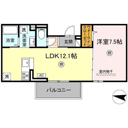 サニーサイド幸町II(1LDK/2階)の間取り写真