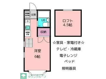 コスモハイツ(ワンルーム/2階)の間取り写真