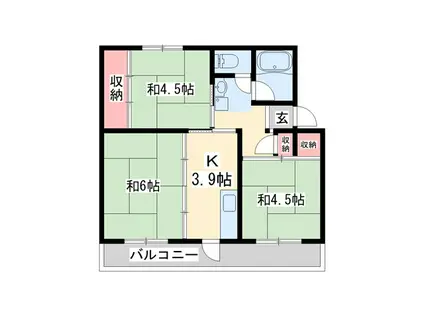 ビレッジハウス志染13号棟(3K/2階)の間取り写真
