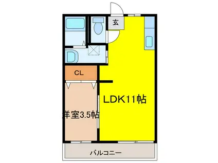 タウニィワン(1LDK/2階)の間取り写真