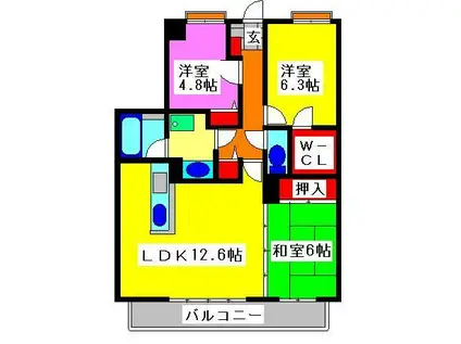 トーカンマンション新大江(3LDK/5階)の間取り写真