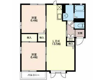 ヴィルヌーブ・清水(2LDK/2階)の間取り写真