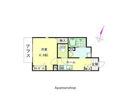 ソレアーレ三浦海岸B棟(1K/1階)の間取り写真