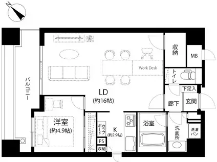 195-GA(1LDK/4階)の間取り写真