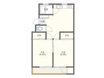 ランドヒルズ山崎(2DK/4階)の間取り写真