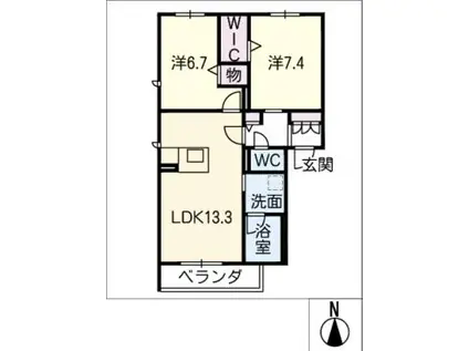 ルフレフラーヴ(2LDK/2階)の間取り写真