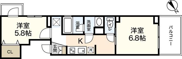 PARKSIDE YOSHIDA(2DK/4階)の間取り写真