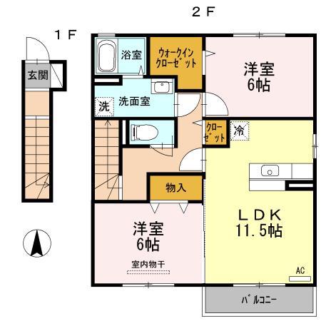 ルミエールK(2LDK/2階)の間取り写真