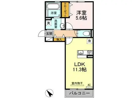 オリエント荒井西(1LDK/2階)の間取り写真