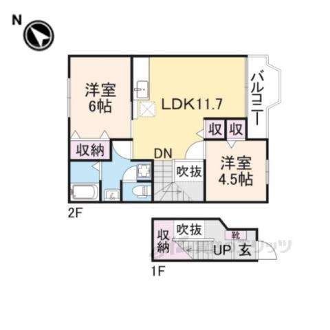 ウエストナウA(2LDK/2階)の間取り写真