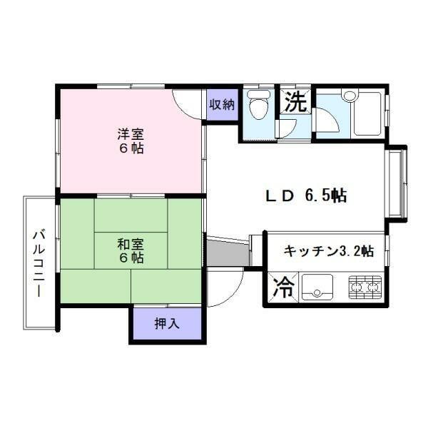 コーポ南 202(2LDK/2階)の間取り写真