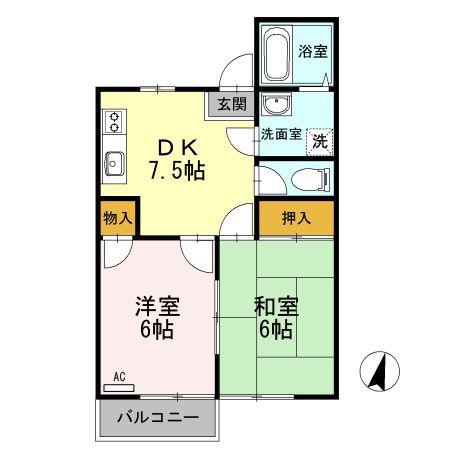 ファミール花かいどう(2DK/2階)の間取り写真