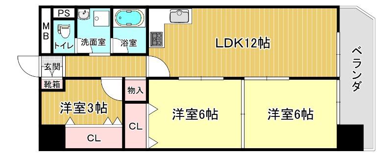 ハイマート千鳥橋(3LDK/4階)の間取り写真