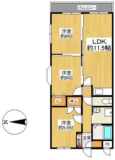 ウエストサイド楠葉(3LDK/4階)の間取り写真