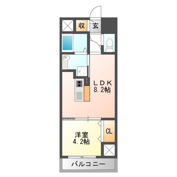 ザカーム(1DK/2階)の間取り写真