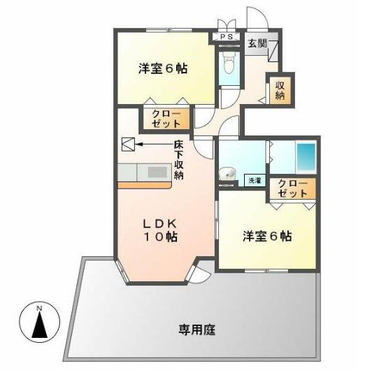 フェリアII(2LDK/1階)の間取り写真