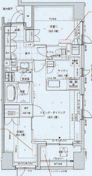 インプレスト東京八丁堀ル・サンク(2LDK/12階)の間取り写真