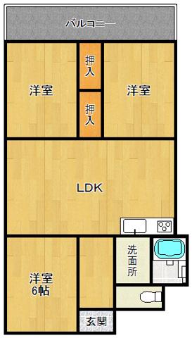 カサソレアード(3LDK/1階)の間取り写真