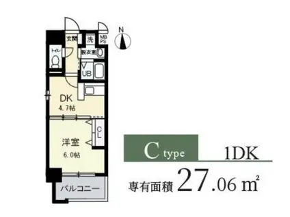 ブランクレール谷町(1DK/6階)の間取り写真
