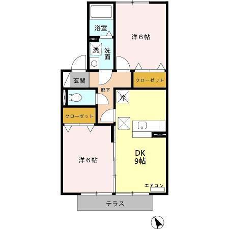 フリージアM(2DK/1階)の間取り写真