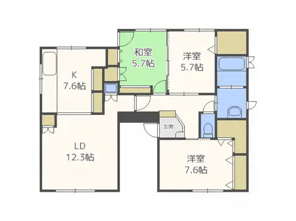 グランメール綾(3LDK/1階)の間取り写真