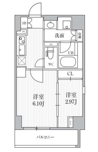 シーズンフラッツ靭本町(2K/8階)の間取り写真