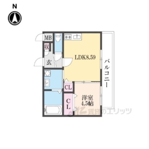 KTIレジデンス寺田Ⅱ(1LDK/2階)の間取り写真
