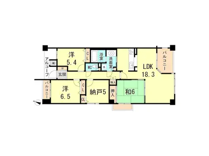 グランステイツ六甲・桜通(3SLDK/1階)の間取り写真