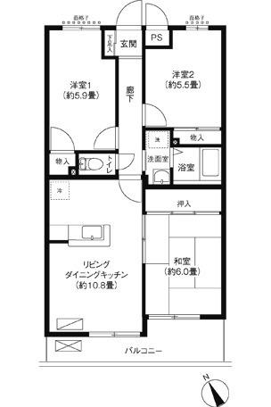 ソレイユモトニ(3LDK/1階)の間取り写真