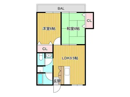 フローラルシャトー(2LDK/2階)の間取り写真