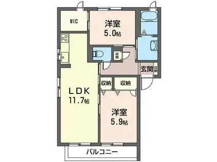サジテール小倉台 B棟(2LDK/1階)の間取り写真