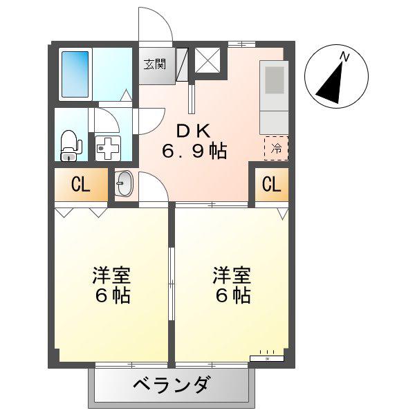 エステートオゼキB(2DK/1階)の間取り写真