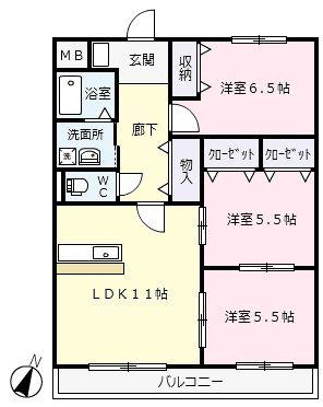 ア・ドリーム星ヶ丘II(3LDK/1階)の間取り写真