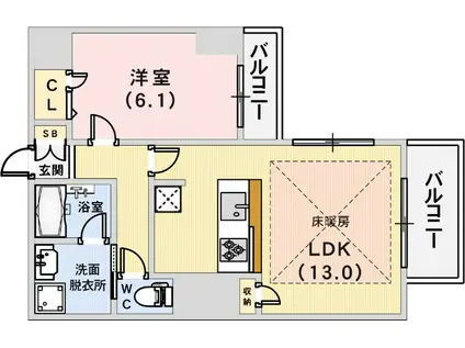 プレサンスKOBEグレンツ(1LDK/3階)の間取り写真