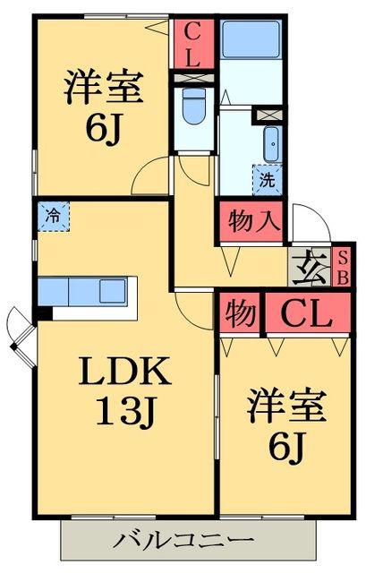 メイプルハウスC-Ⅲ(2LDK/2階)の間取り写真