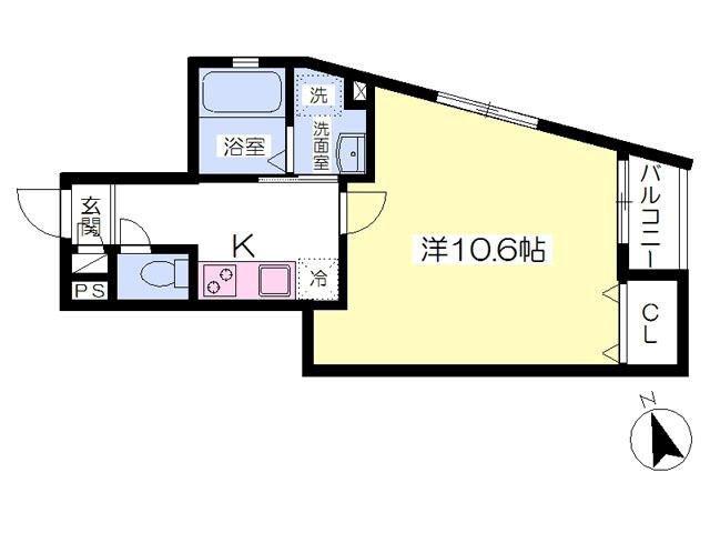 ハピネス北田町(1K/4階)の間取り写真