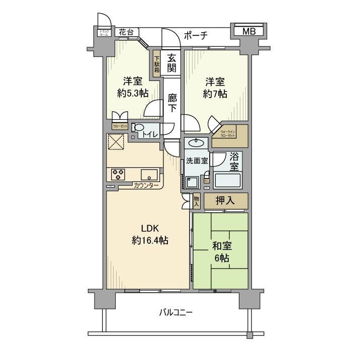 オーベルグランディオ萩中2号棟(3LDK/8階)の間取り写真