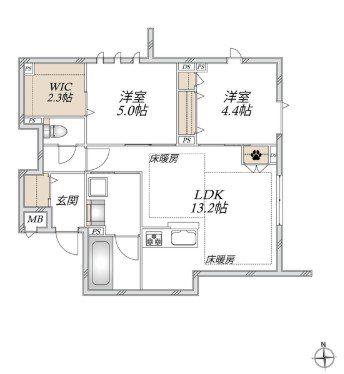 オカバ八王子堀之内ヘーベルメゾン(2LDK/1階)の間取り写真