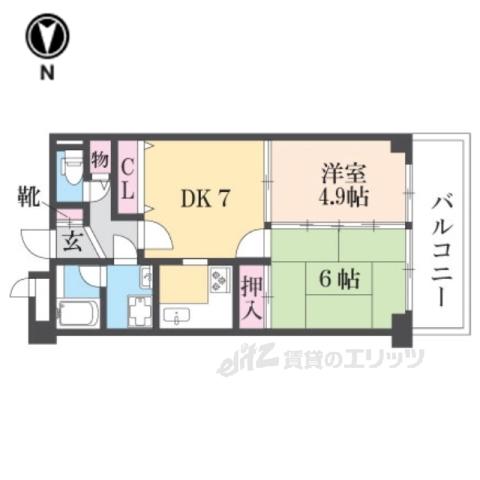 グランドムール新丸太町(2DK/3階)の間取り写真