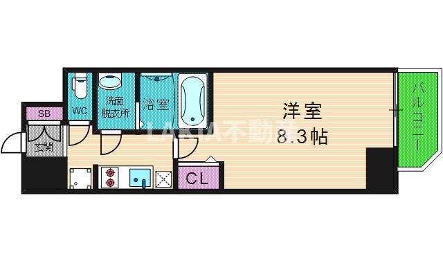 プレサンス谷町九丁目駅前(1K/13階)の間取り写真
